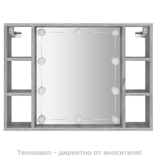 Огледален шкаф с LED,Сив сонома, 76x15x55 см