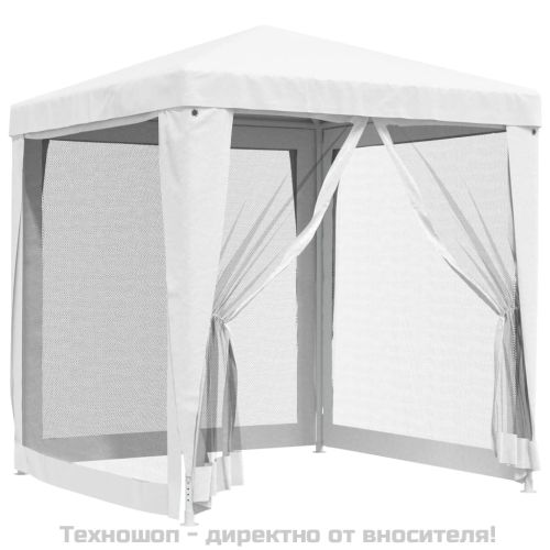 Шатра за партита с 4 мрежести стени, 2x2 м, бяла