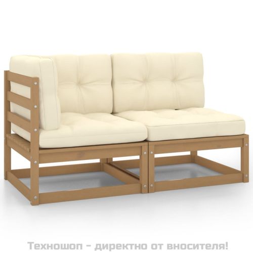 Градински комплект с възглавници 2 части меденокафяв бор масив