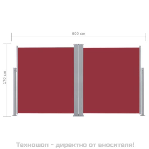 Прибираща се странична тента, 170x600 см, червена