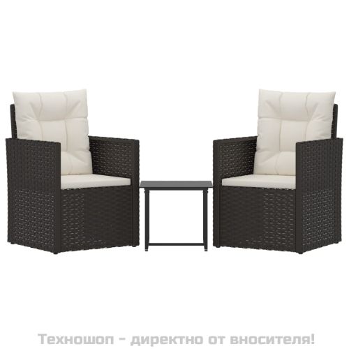 Лаундж комплект за двор с възглавници 3 части полиратан черен