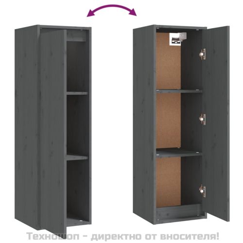 Стенни шкафове, 2 бр, сиви, 30x30x100 см, бор масив