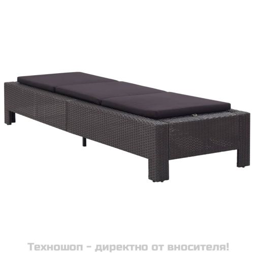 Шезлонг с шалте, полиратан, черен