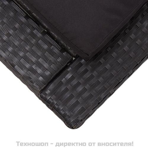 Шезлонг с шалте, полиратан, черен