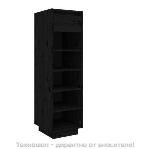 Шкаф за обувки, черен, 34x30x105 см, бор масив