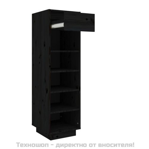 Шкаф за обувки, черен, 34x30x105 см, бор масив