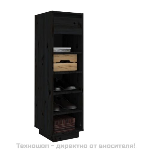 Шкаф за обувки, черен, 34x30x105 см, бор масив