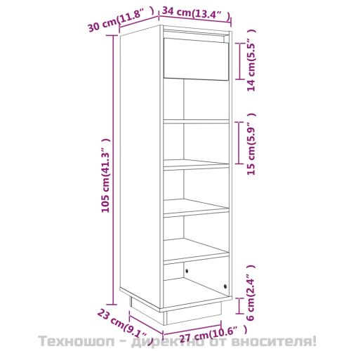 Шкаф за обувки, черен, 34x30x105 см, бор масив