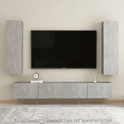 ТВ шкаф, бетонно сив, 30,5x30x110 см, инженерно дърво
