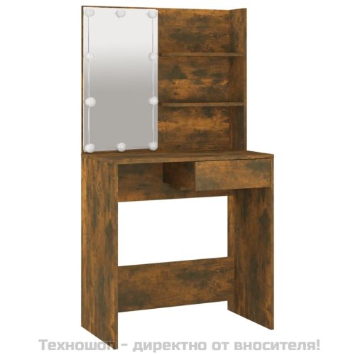 Тоалетка с LED, опушен дъб, 74,5x40x141 см