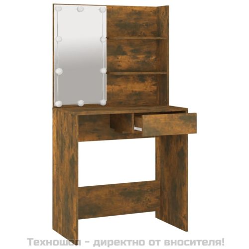 Тоалетка с LED, опушен дъб, 74,5x40x141 см