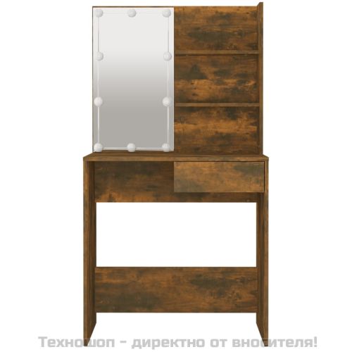 Тоалетка с LED, опушен дъб, 74,5x40x141 см