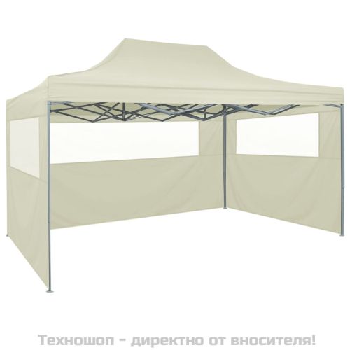 Сгъваема парти шатра с 4 странични стени 3х4 м стомана кремава
