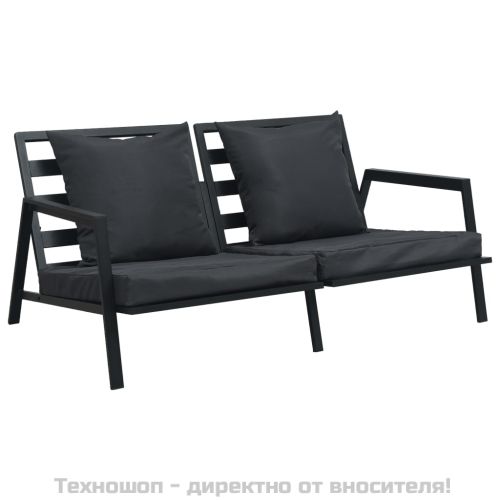 Градински комплект с възглавници, 4 части, алуминий, тъмносив