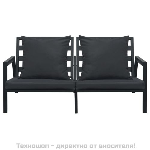 Градински комплект с възглавници, 4 части, алуминий, тъмносив