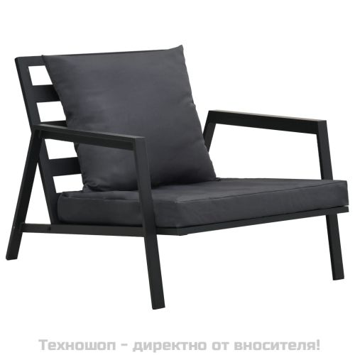 Градински комплект с възглавници, 4 части, алуминий, тъмносив