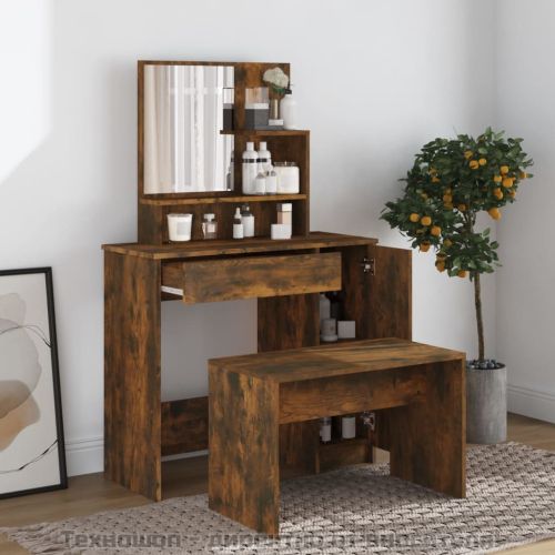 Тоалетка с огледало, Опушен дъб, 86,5x35x136 см