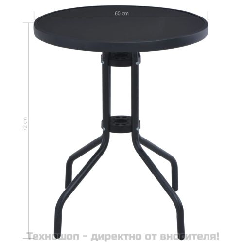 Градинска маса, черна, 60 см, стомана и стъкло