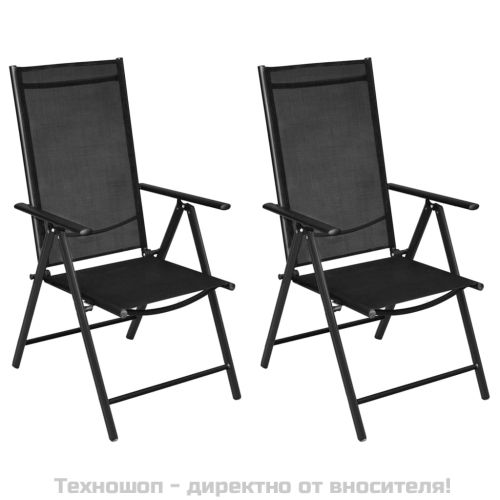 Сгъваеми градински столове, 2 бр, алуминий и Textilene, черни