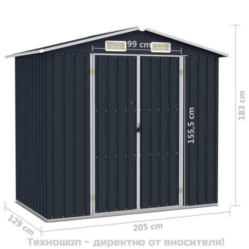 Градинска барака, антрацит, 205x129x183 см, поцинкована стомана