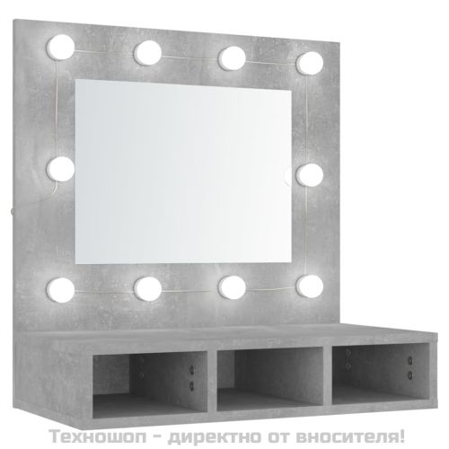 Огледален шкаф с LED, бетонно сив, 60x31,5x62 см