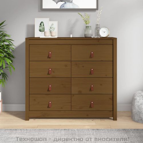 Страничен шкаф, меденокафяв, 100x40x90 см, борово дърво масив