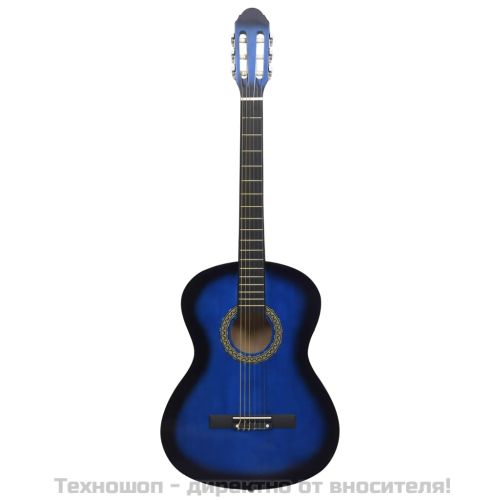 Класическа китара за начинаещи, синя, 4/4, 39", липово дърво