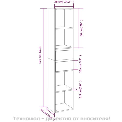 Библиотека, сив сонома, 36x30x171 см, инженерно дърво