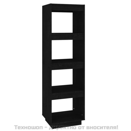 Библиотека/разделител за стая черна 40x35x135 см бор масив