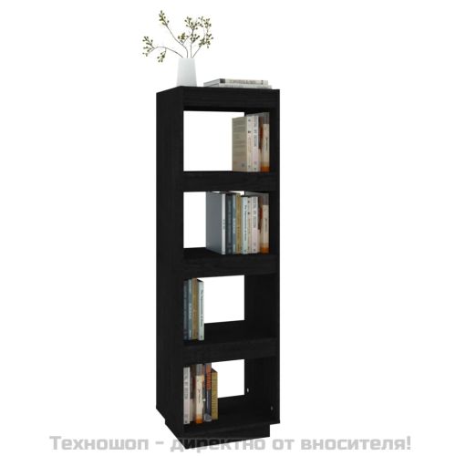 Библиотека/разделител за стая черна 40x35x135 см бор масив