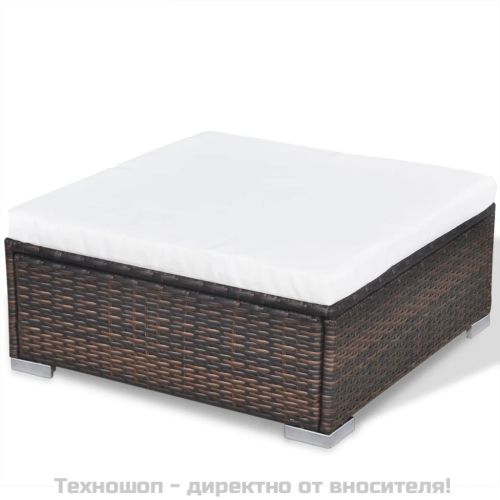 Градински комплект с възглавници, 10 части, кафяв полиратан