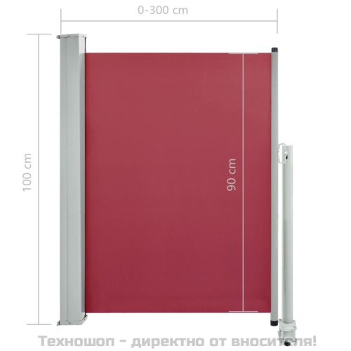 Прибираща се странична тента, 100х300 см, червена