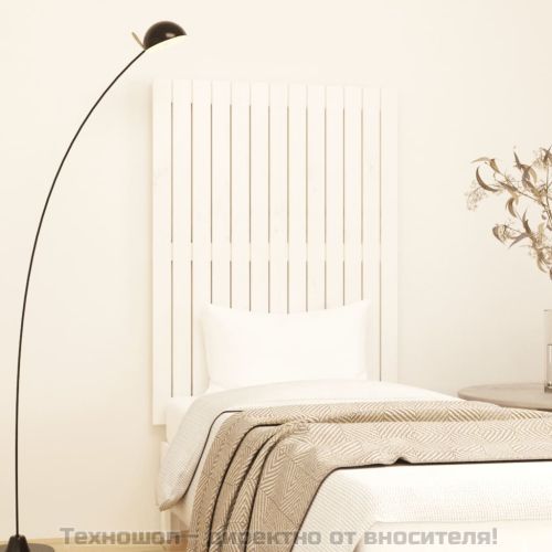 Стенна табла за спалня бяла 82,5x3x110 см борово дърво масив