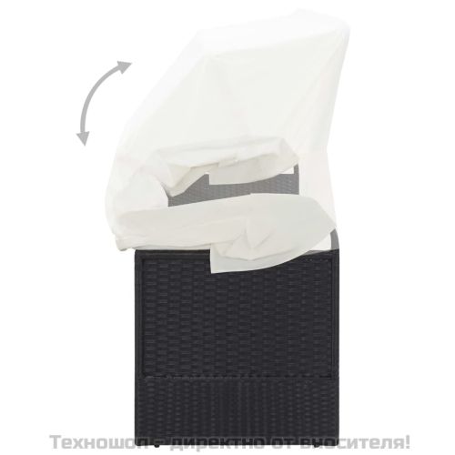 Градински диван със сенник, черен полиратан