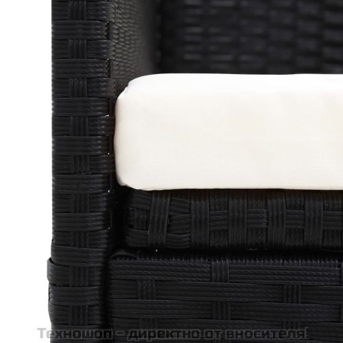 Градински диван със сенник, черен полиратан