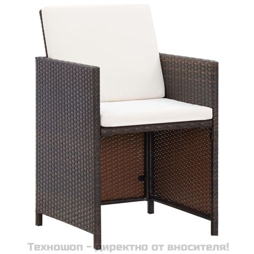 Градински комплект с възглавници, 5 части, кафяв полиратан