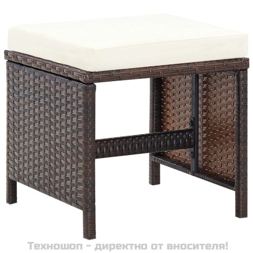 Градински комплект с възглавници, 5 части, кафяв полиратан