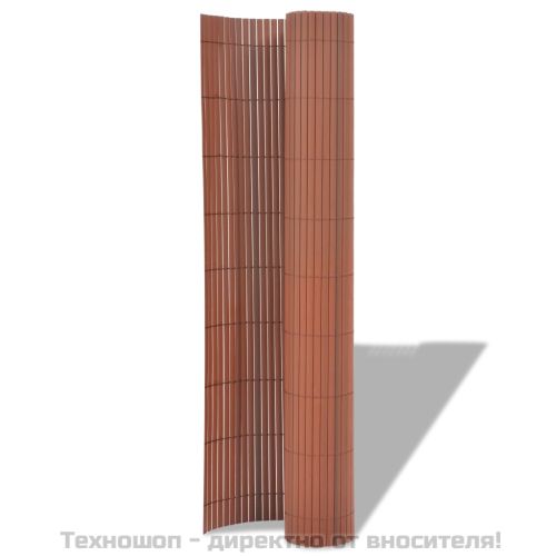 Двустранна градинска ограда, PVC, 90x300 см, кафява
