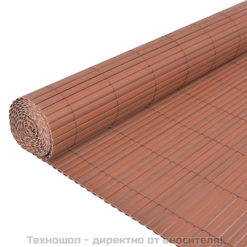 Двустранна градинска ограда, PVC, 90x300 см, кафява