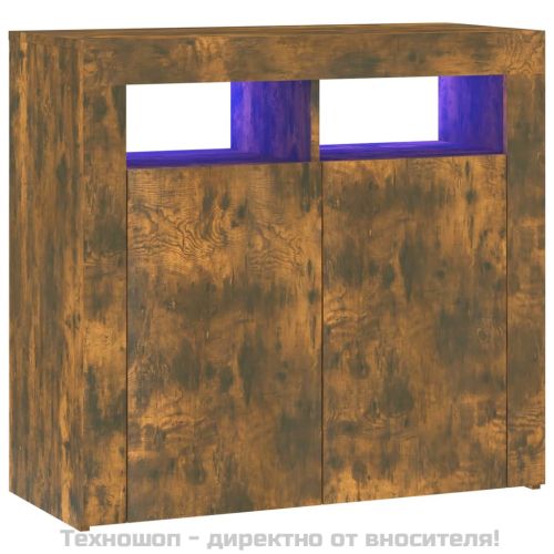 Сайдборд с LED светлини, oпушен дъб, 80x35x75 см