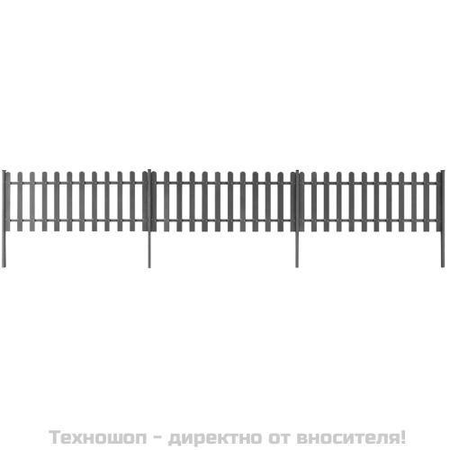 Дъсчена ограда с колчета, 3 бр, WPC, 600x60 см