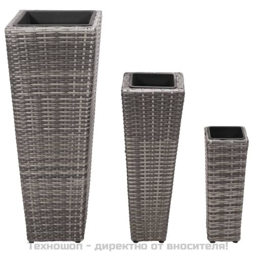 Градински повдигнати лехи, 3 бр, полиратан, сиви