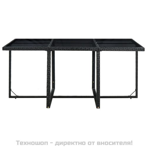 Градински комплект с възглавници, 11 части, черен полиратан