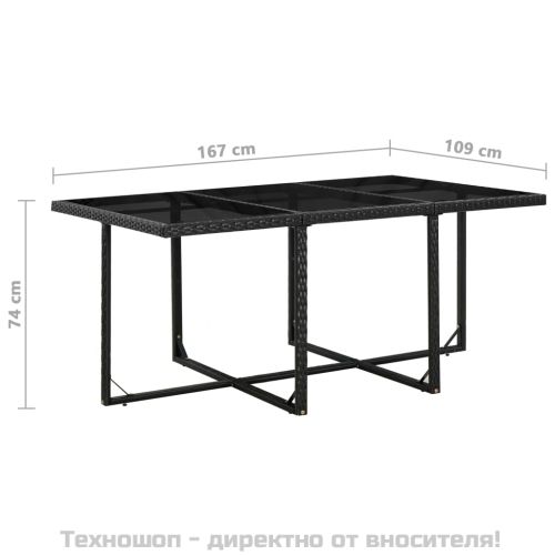 Градински комплект с възглавници, 11 части, черен полиратан
