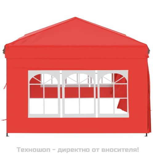 Сгъваема парти шатра със странични стени, червена, 3x6 м