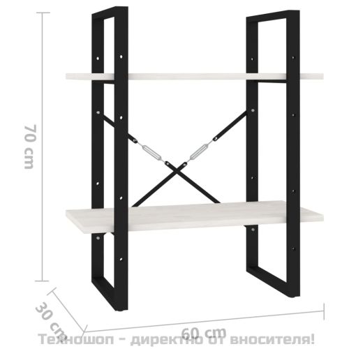 2-етажна библиотека, бяла, 60x30x70 см, борово дърво масив