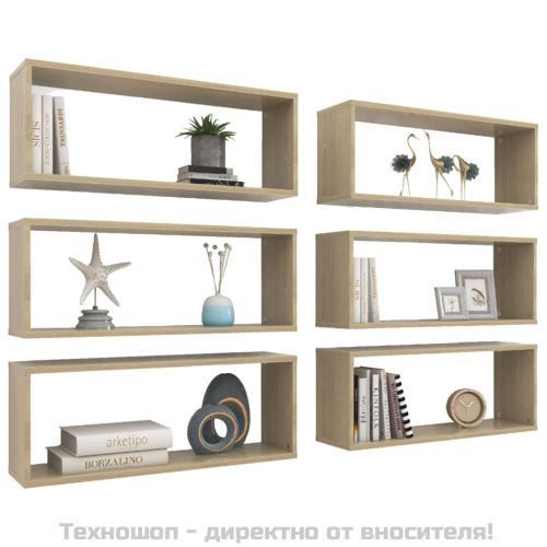 Стенни кубични рафтове, 6 бр, дъб сонома, 60x15x23 см