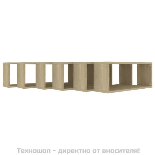 Стенни кубични рафтове, 6 бр, дъб сонома, 60x15x23 см
