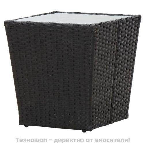 Маса за чай черна 41,5x41,5x43 см полиратан и закалено стъкло