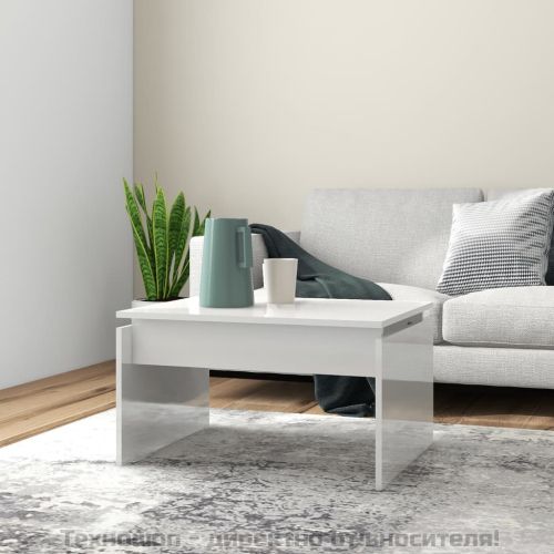 Маса за кафе, бял гланц, 68x50x38 см, инженерно дърво